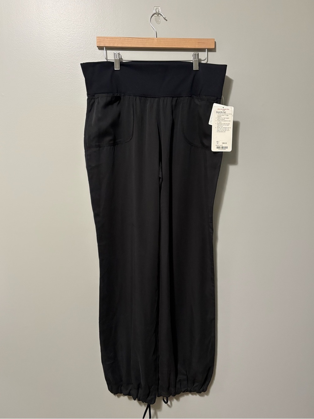 Lululemon Move Me Pant Black Drawstring Cuffs Fold Down Waistband